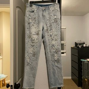 Rhinestone destroyed jeans
